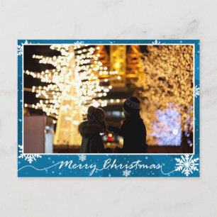 Blue Glossy Snow Flakes-foto van Kerstmis Briefkaart