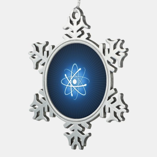 Blue Glow Atom Nerd Tin Sneeuwvlok Ornament (Rechts)