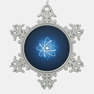 Blue Glow Atom Nerd Tin Sneeuwvlok Ornament