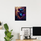 Blue Glow Robot & Paarse Bloemen Poster (Thuiskantoor)
