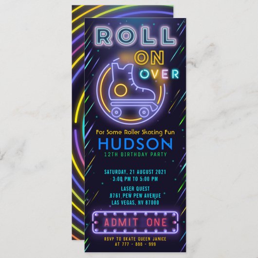 Blue Glow Roller Skicket Pass Birthday Kaart (Voorkant / Achterkant)