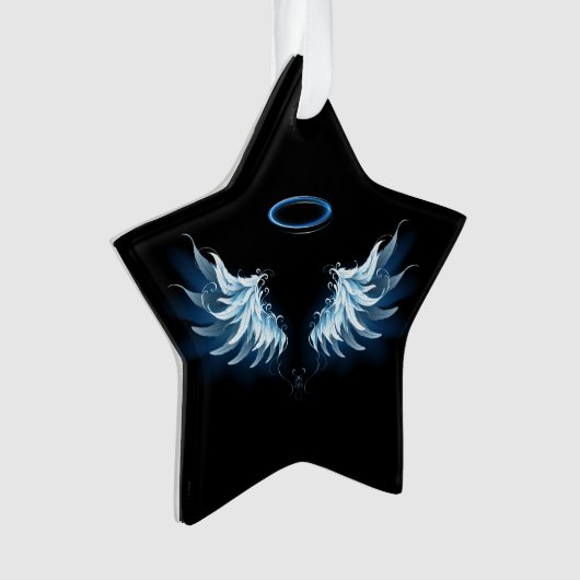 Blue Glowing Angel Wings on black background (devant)
