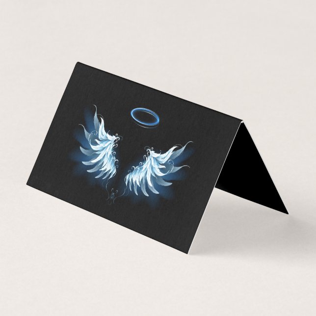 Blue Glowing Angel Wings on black background (Front)