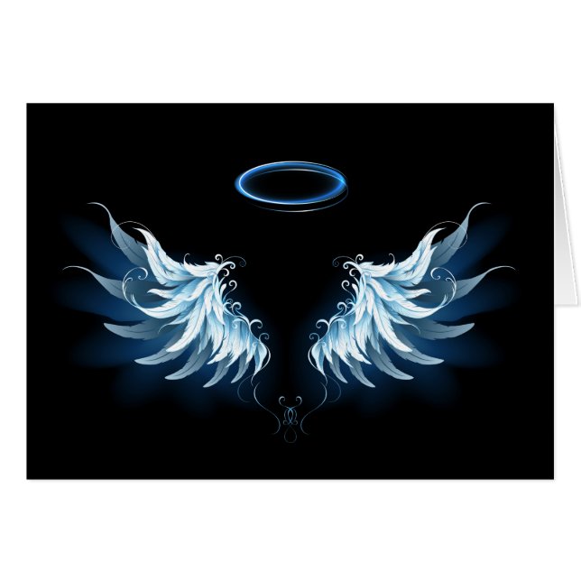 Blue Glowing Angel Wings on black background (Devant Horizontal)