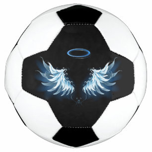 Blue Glowing Angel Wings on black background
