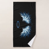 Blue Glowing Angel Wings on black background (Serviette de bain)