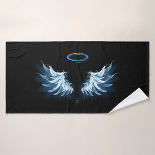 Blue Glowing Angel Wings on black background