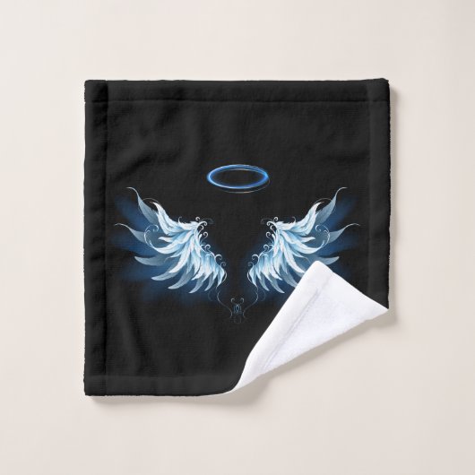 Blue Glowing Angel Wings on black background (Gant de toilette)