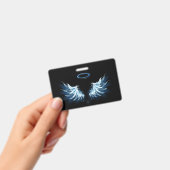 Blue Glowing Angel Wings on black background Badge (Handheld)