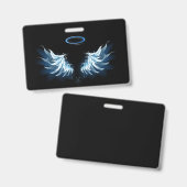 Blue Glowing Angel Wings on black background Badge (Front & Back)
