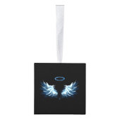Blue Glowing Angel Wings on black background Kubus Ornament (Rechts)