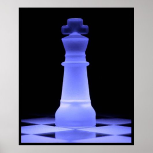 Blue Glowing King Chess Piece Poster (Voorkant)