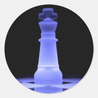 Blue Glowing King Chess Piece Ronde Sticker