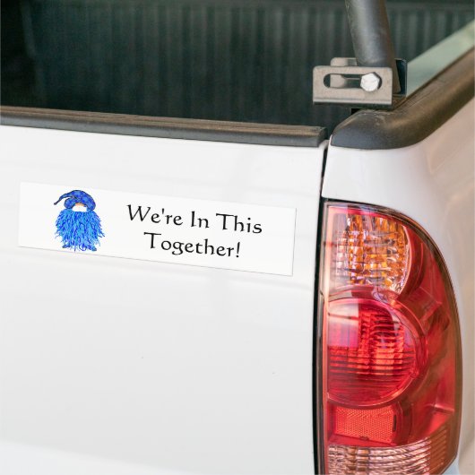 Blue Gnome met Masker: We zijn hier samen in Bumpersticker (Op Truck)