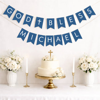 Blue God Bless 7 Letters Name Baptism Communion Vlaggetjes