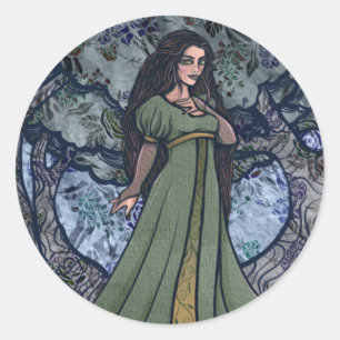 Blue Goddess Bossen Pagan Art Natuur Goddesses Ronde Sticker