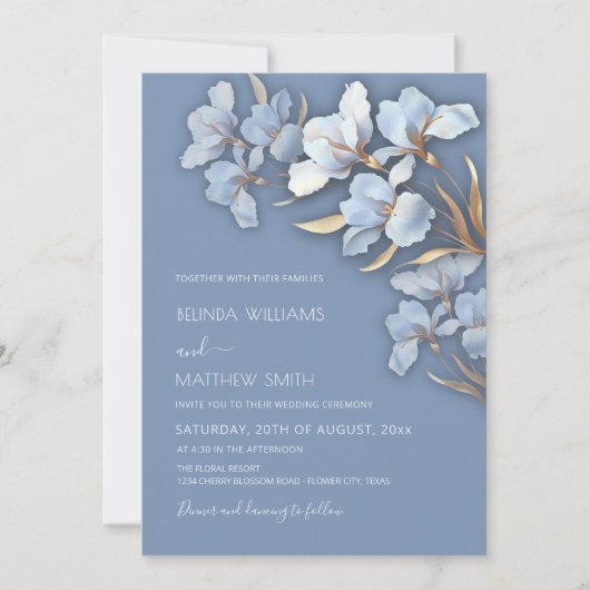 Blue Gold 3D Flowers  Kaart (Voorkant)