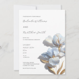 Blue Gold 3D Flowers White Kaart