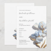 Blue Gold 3D Flowers White Kaart (Voorkant / Achterkant)