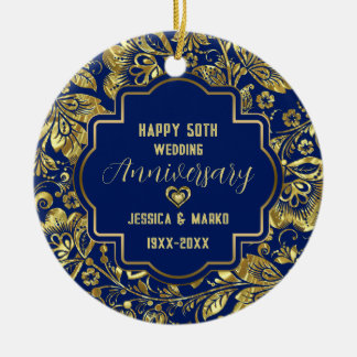 Blue & Gold 50th Wedding Jubileum Keramisch Ornament