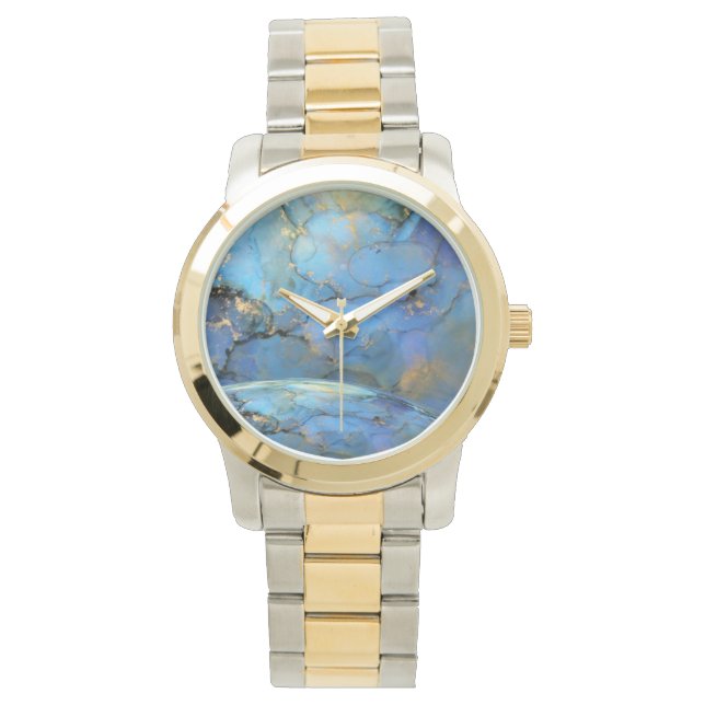 blue gold abstracte scifi orbb horloge (Voorkant)