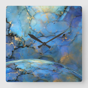 blue gold abstracte scifi orbb vierkante klok