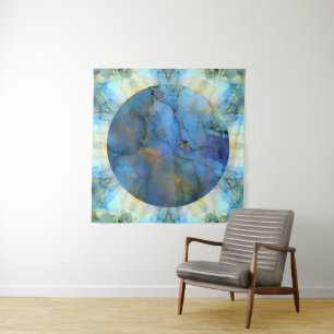 blue gold abstracte scifi orbb wandkleed