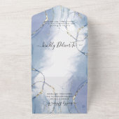 Blue Gold Accent Summer Wedding All In One Uitnodiging (Buitenkant)