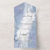 Blue Gold Accent Summer Wedding All In One Uitnodiging (Binnen)