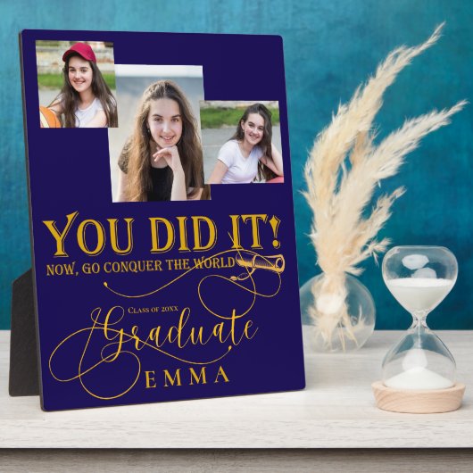 Blue Gold Afstuderen Multi Photo Keepsake Gift Fotoplaat (Zijkant)