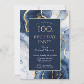 Blue Gold Agate 100e anniversaire Invitation (Devant)