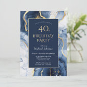 Blue Gold Agate 40e anniversaire Invitation (Debout devant)