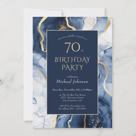 Blue Gold Agate 70e anniversaire Invitation (Devant)