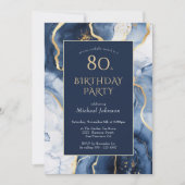 Blue Gold Agate 80th Birthday Invitation (Devant)