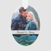 Blue Gold Agate Abstrait Marié & Joyeux Noël (devant)