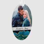 Blue Gold Agate Abstrait Marié & Joyeux Noël (devant)