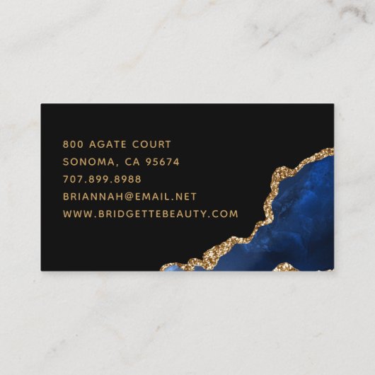 Blue Gold Agate Geode Carte de visite chic (Dos)
