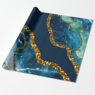 Blue & Gold Agate Geode Glitter Cadeaupapier