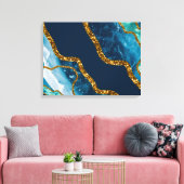 Blue & Gold Agate Geode Glitter Canvas Afdruk (Insitu (Woonkamer))