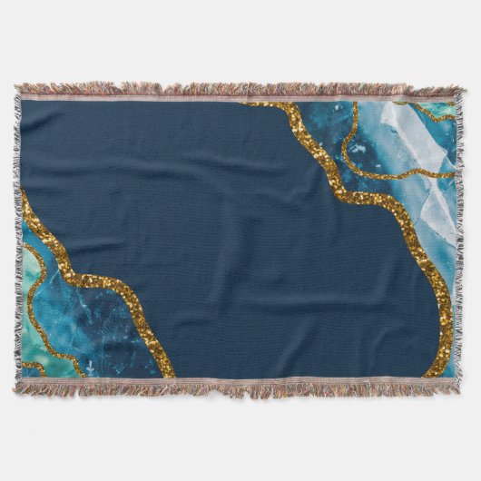 Blue & Gold Agate Geode Glitter Deken (Voorkant)