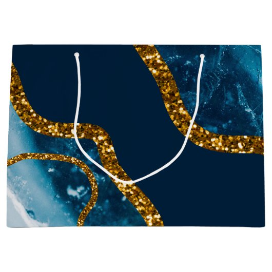 Blue & Gold Agate Geode Glitter Groot Cadeauzakje (Voorkant)