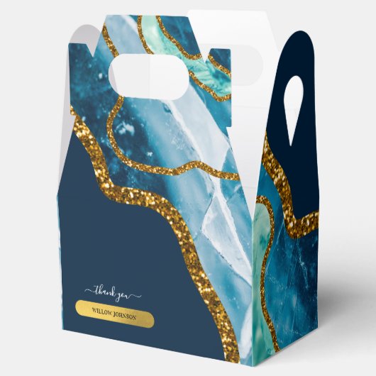 Blue & Gold Agate Geode Glitter Hartelijk dank Bedankdoosjes (Geopend)