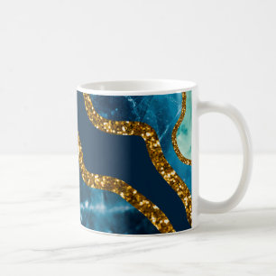 Blue & Gold Agate Geode Glitter Koffiemok