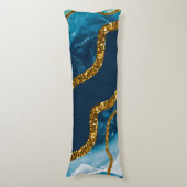 Blue & Gold Agate Geode Glitter Lichaamskussen (Voorkant Verticaal)