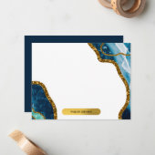 Blue & Gold Agate Geode Glitter Monogram Note Kaar Notitiekaartje (Voorkant / Achterkant in situ)