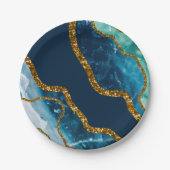 Blue & Gold Agate Geode Glitter Papieren Bordje (Voorkant)