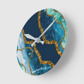 Blue & Gold Agate Geode Glitter Ronde Klok (Hoek)