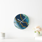 Blue & Gold Agate Geode Glitter Ronde Klok (Huis)