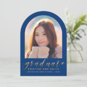 Blue Gold Arch 2 Faire-part de graduation photo (Debout devant)