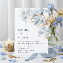Blue Gold Artistieke Bloemen Uitnodiging